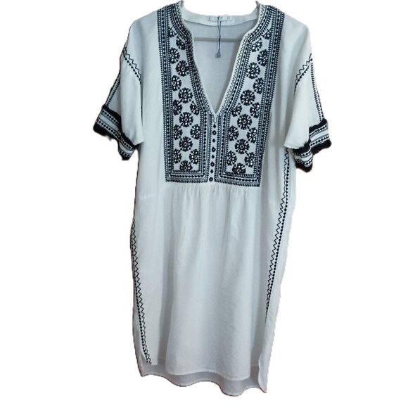 Mango MNG Women’s Boho Dress White w/Black Embroidery US Size 6 EU M - Picture 1 of 15